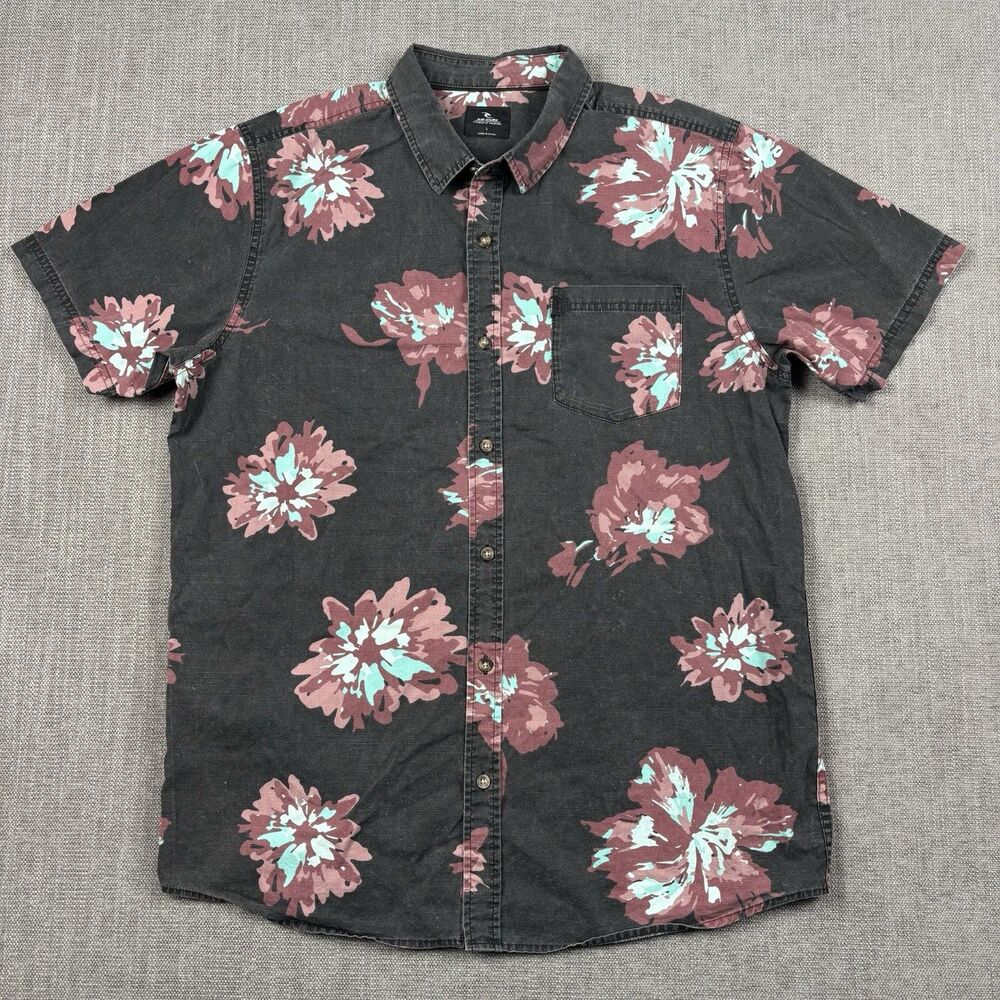 Rip Curl 90s Surfer Coastal Floral Button Up Shirt Beachy Distressed Mens Large